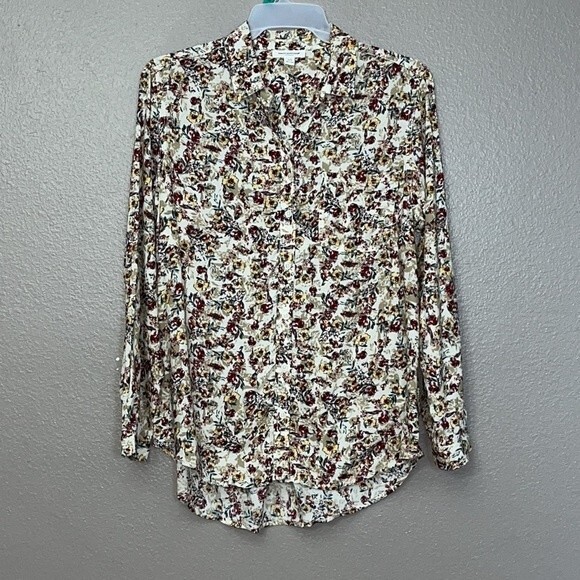 Beachlunchlounge Collection Womens Floral Long Sleeve Collared Button Up Top L - Picture 1 of 13